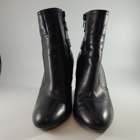 NINE WEST Herbert LEATHER WEDGE Heel BOOTS Buckled BOOTIES Black 9M - Picture 2 of 11